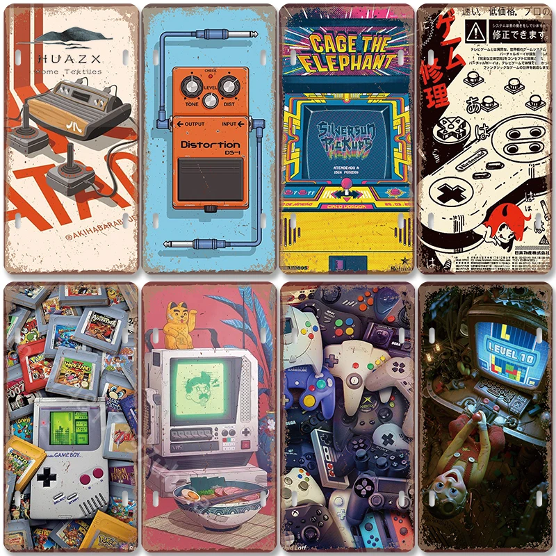 Retro Gaming Gameboy - ヴィンテージゲームメタルサイン レトロゲームボーイコンソール テレビ 8ビットピクセルアート ディストーションペダル アーケードビデオゲームコントローラー