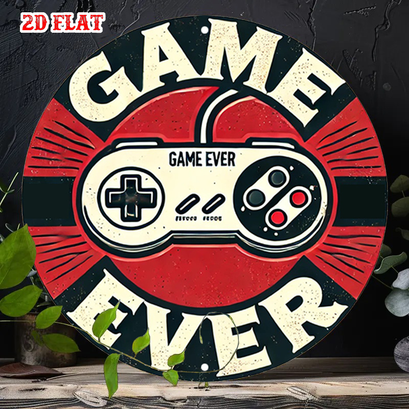 Game Retro Gaming - 2Dフラット1ピースレトロゲームラウンドアルミサイン、コントローラーデザインメタルサイン - ゲームエバーラスティックメタルウォールアート、楽しい雰囲気