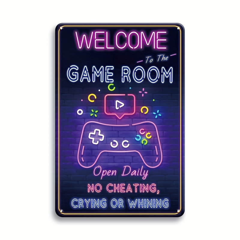 Game Retro Gaming - ゲームルームへようこそ メタルサイン - ネオンゲームをテーマにしたレトロなアイアンウォールデコレーション、男の子の寝室用のクールなビデオドアロゴ