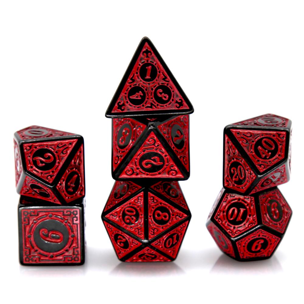 Retro Gaming Table - 7 個黒赤アクリル多面体サイコロセットレトロパターン DND RPG サイコロ卓上ロールプレイングボードゲームアクセサリー用