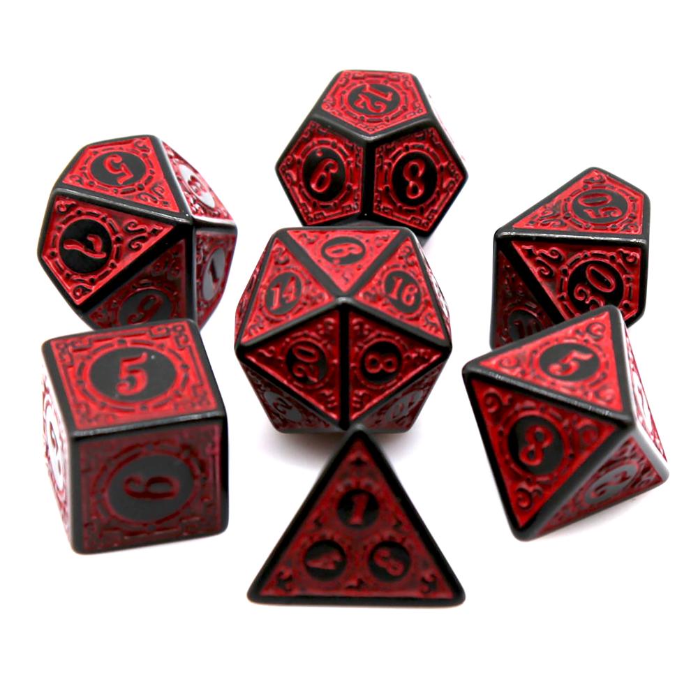 7 個黒赤アクリル多面体サイコロセットレトロパターン DND - Retro Gaming Table のレビューと価格